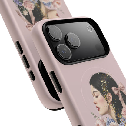 Coque magnétique renforcée Floral Portrait — Housse de téléphone fille rose gold