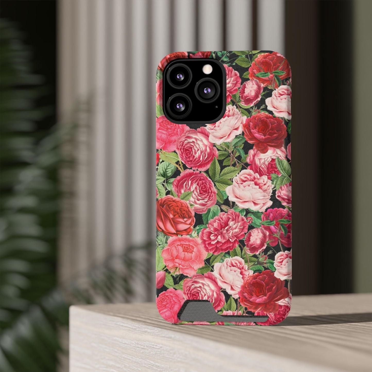 Coque de téléphone avec porte-cartes Floral Rose – Jardin vintage rose