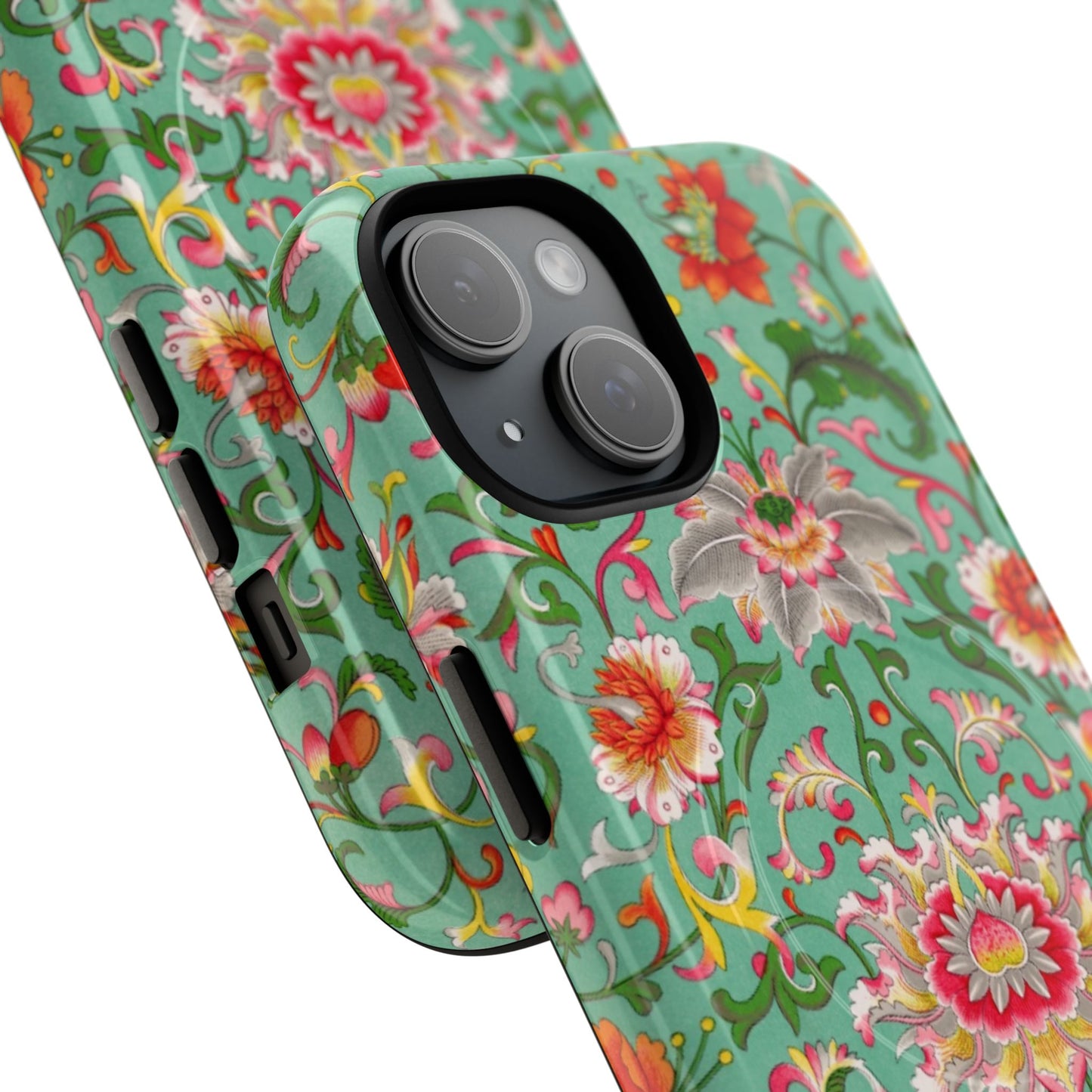 Coque de téléphone magnétique renforcée à motif floral vintage