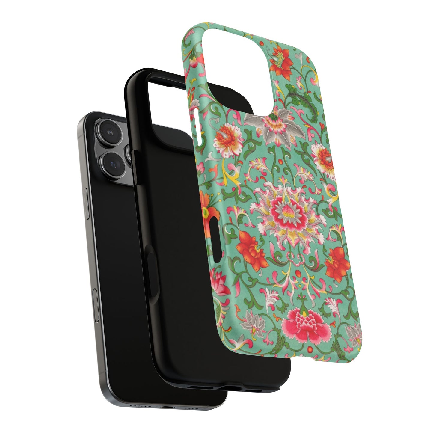 Coque de téléphone magnétique renforcée à motif floral vintage