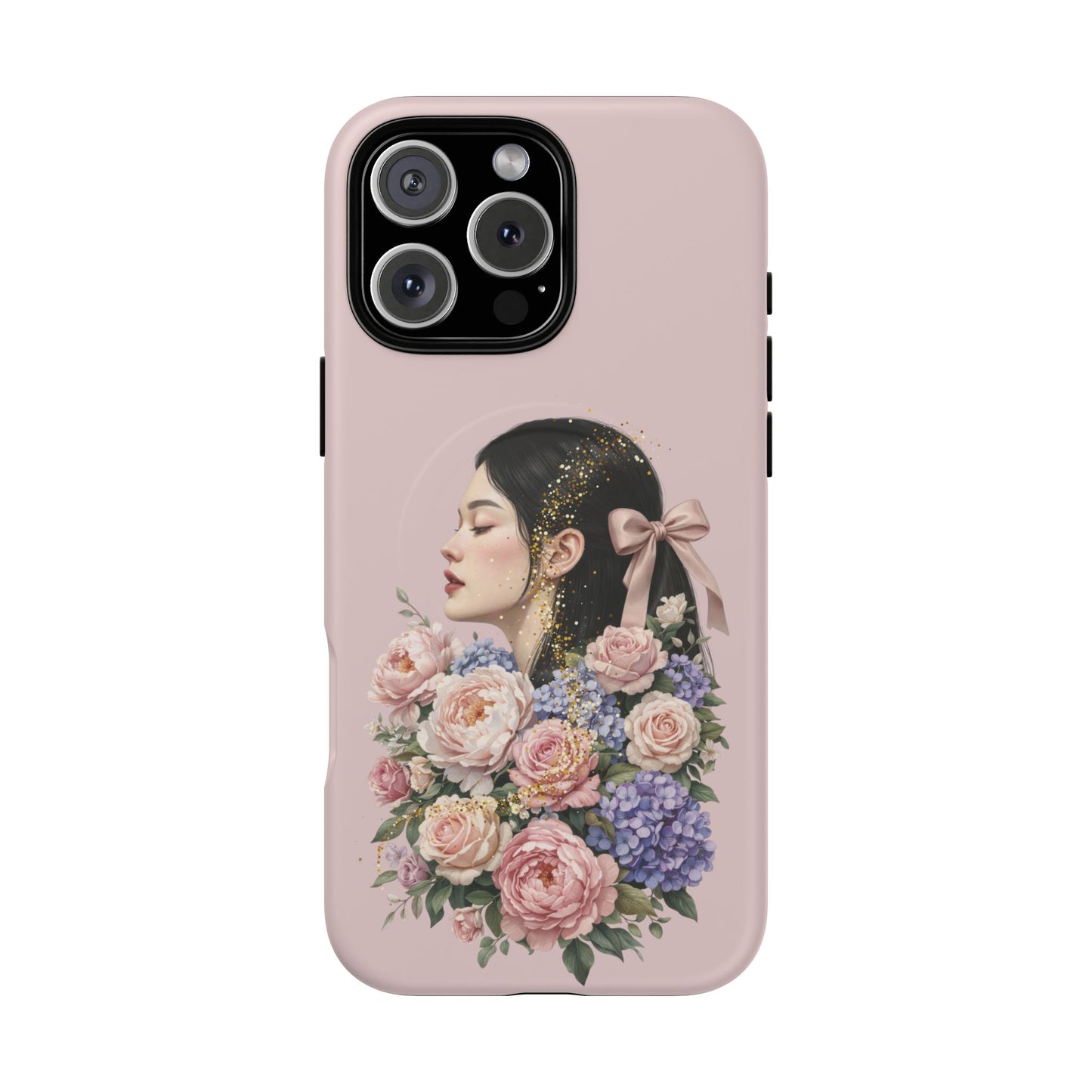 Coque magnétique renforcée Floral Portrait — Housse de téléphone fille rose gold