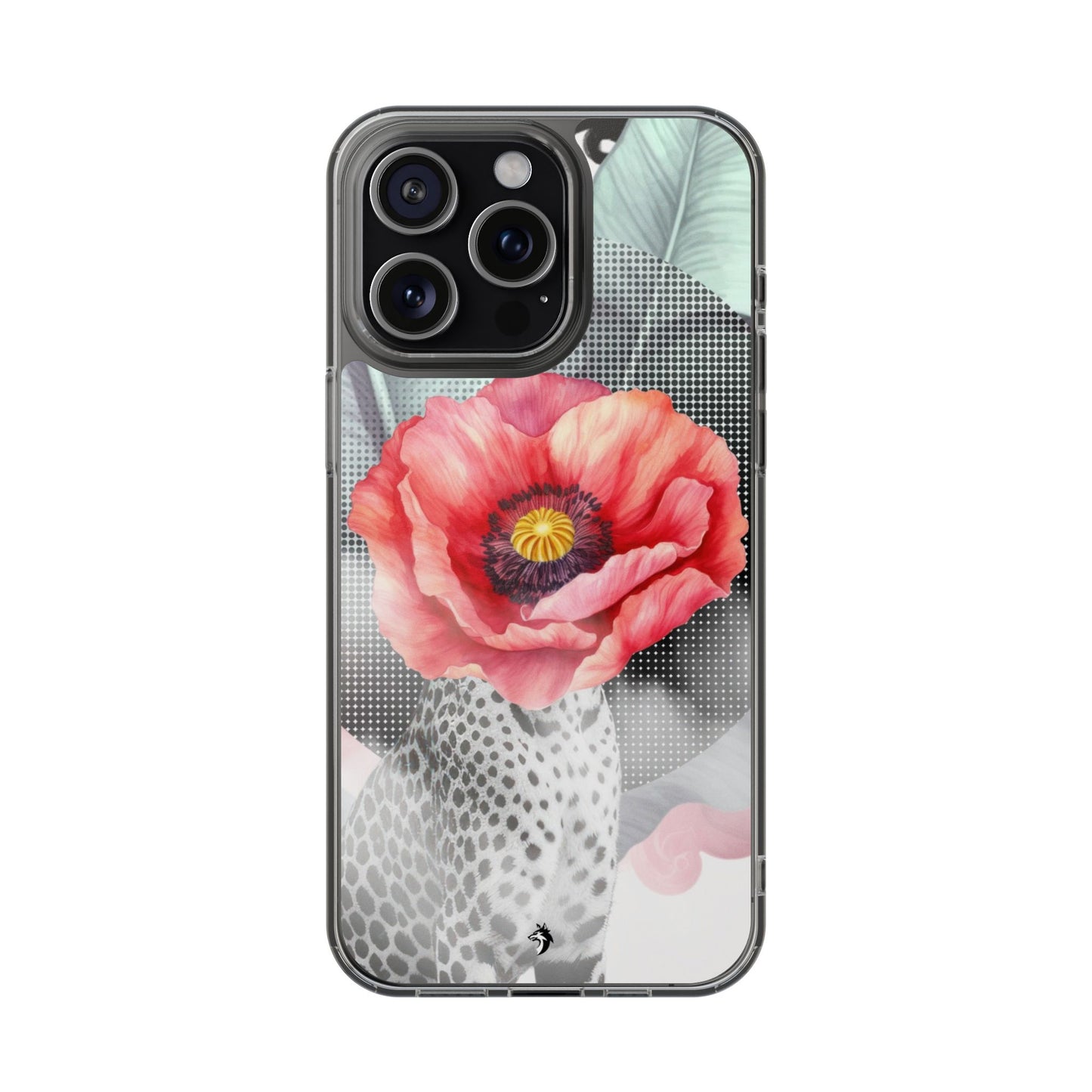 Coque de téléphone magnétique transparente — Art floral coquelicot & léopard