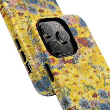 Coque de téléphone magnétique renforcée Floral Yellow Wildflower — Housse magnétique durable à fixation Snap