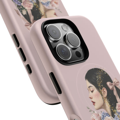 Coque magnétique renforcée Floral Portrait — Housse de téléphone fille rose gold
