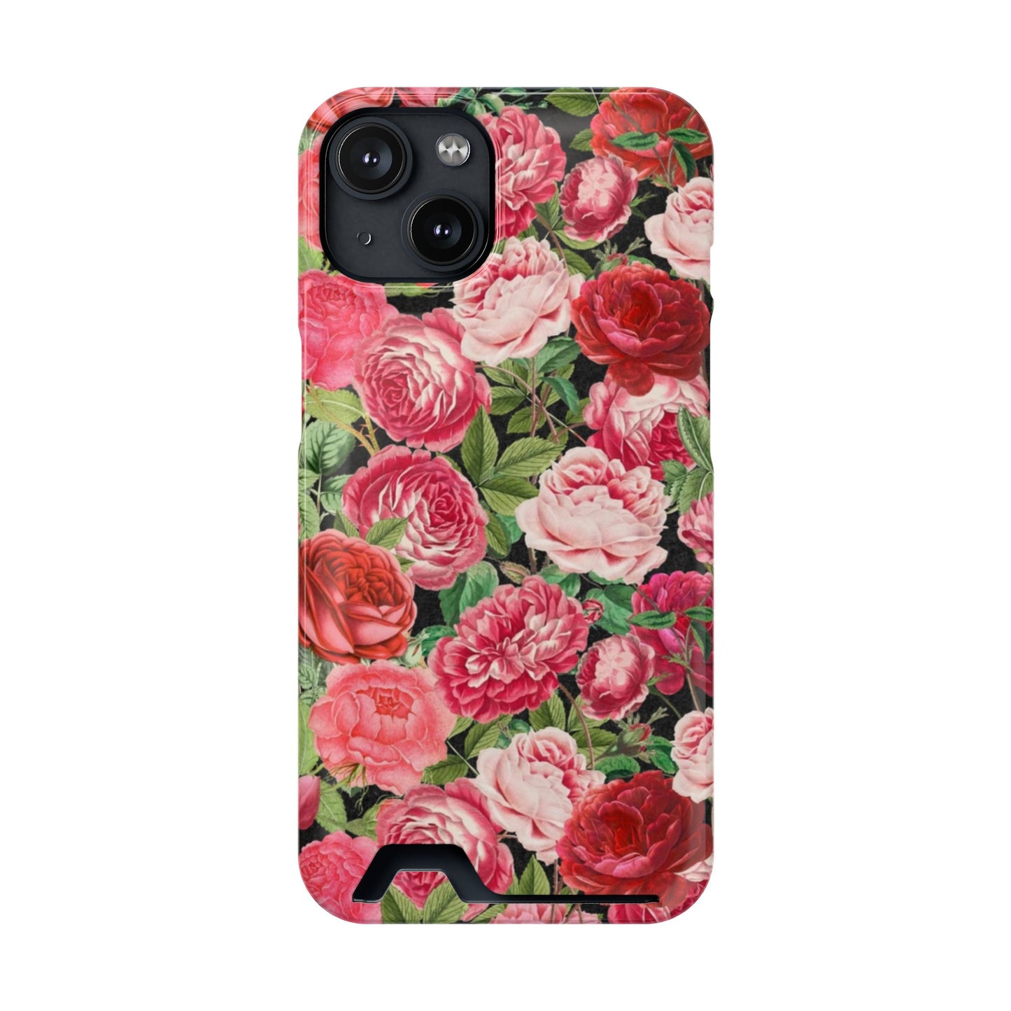 Coque de téléphone avec porte-cartes Floral Rose – Jardin vintage rose