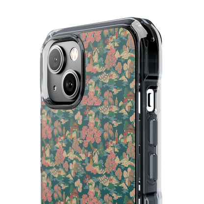 Floral Vintage Clear Magnetic Phone Case – Impact-Resistant iPhone Cover