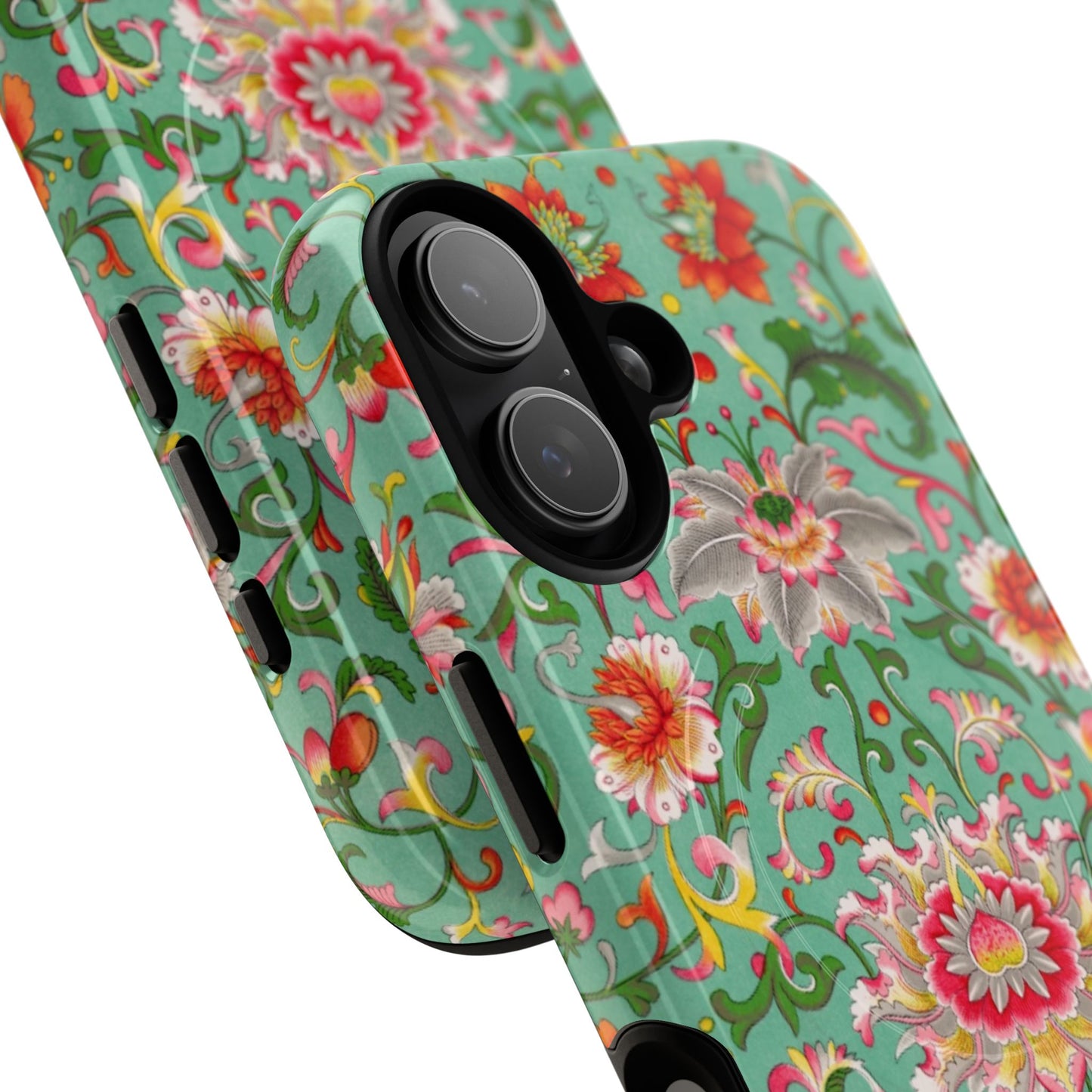 Coque de téléphone magnétique renforcée à motif floral vintage