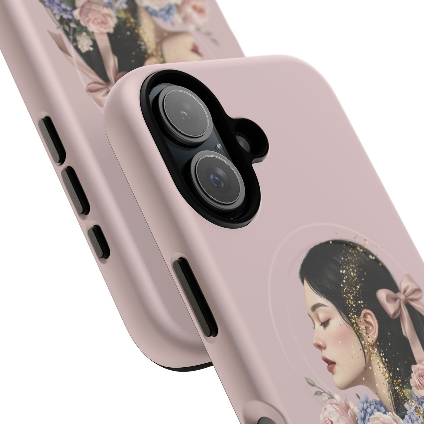 Coque magnétique renforcée Floral Portrait — Housse de téléphone fille rose gold