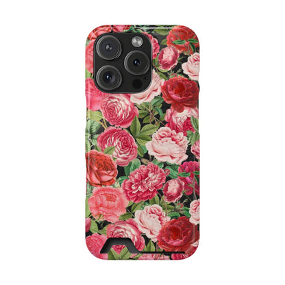 Coque de téléphone avec porte-cartes Floral Rose – Jardin vintage rose