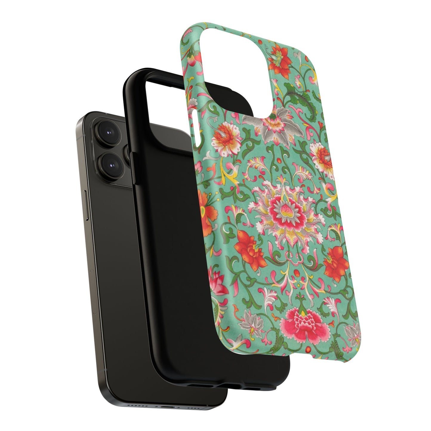 Coque de téléphone magnétique renforcée à motif floral vintage