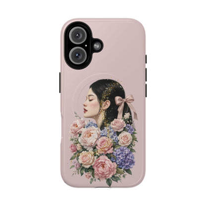 Coque magnétique renforcée Floral Portrait — Housse de téléphone fille rose gold