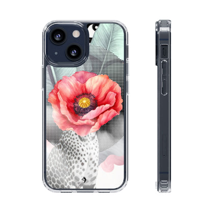 Coque de téléphone magnétique transparente — Art floral coquelicot & léopard