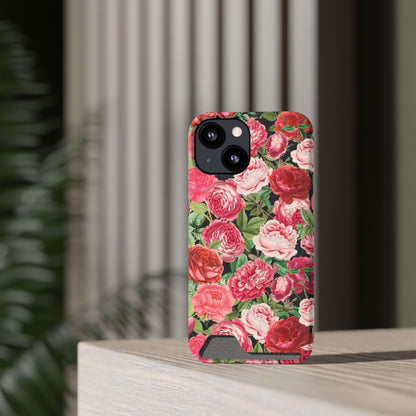 Coque de téléphone avec porte-cartes Floral Rose – Jardin vintage rose