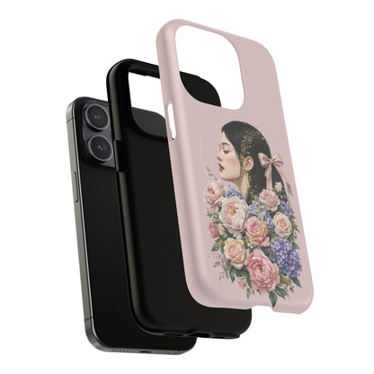 Coque magnétique renforcée Floral Portrait — Housse de téléphone fille rose gold