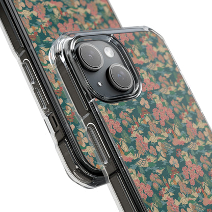 Floral Vintage Clear Magnetic Phone Case – Impact-Resistant iPhone Cover