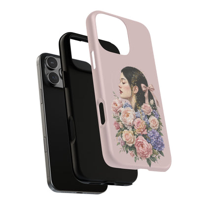Coque magnétique renforcée Floral Portrait — Housse de téléphone fille rose gold