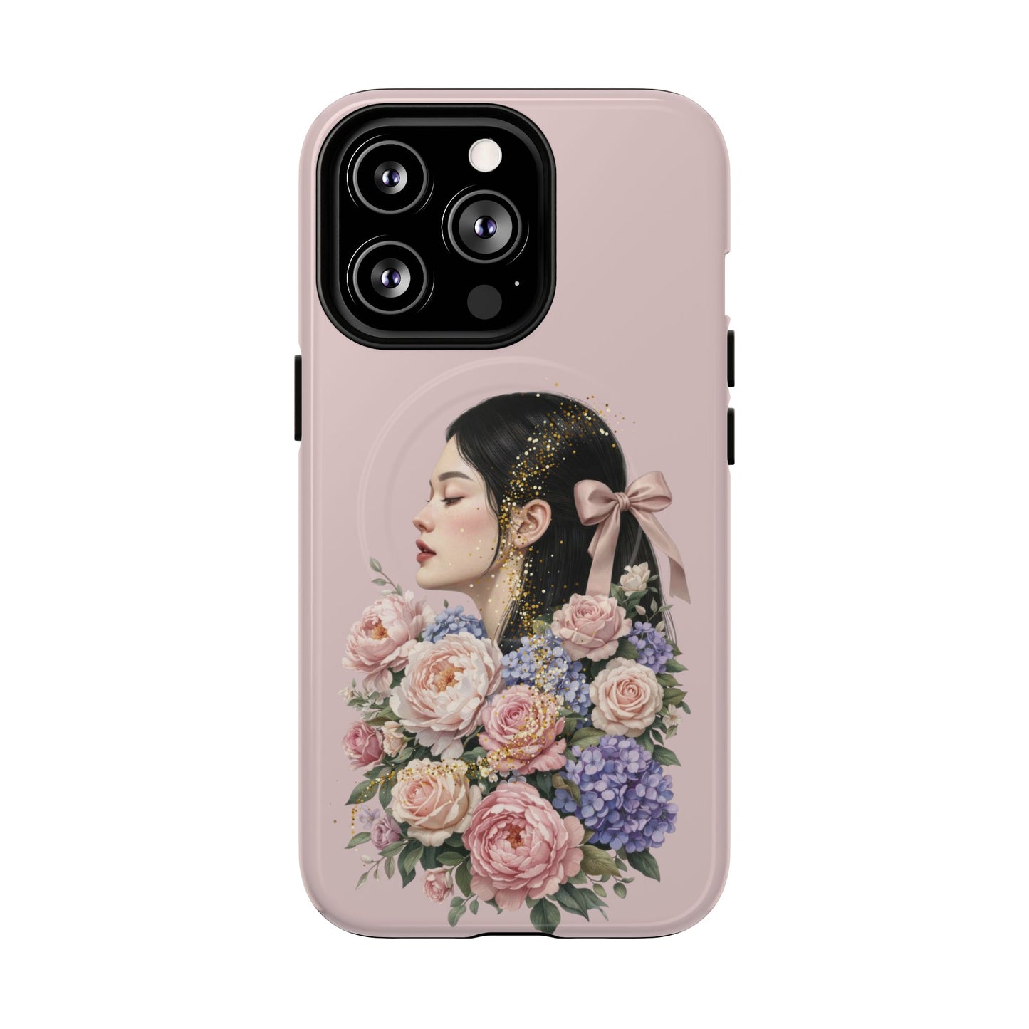 Coque magnétique renforcée Floral Portrait — Housse de téléphone fille rose gold
