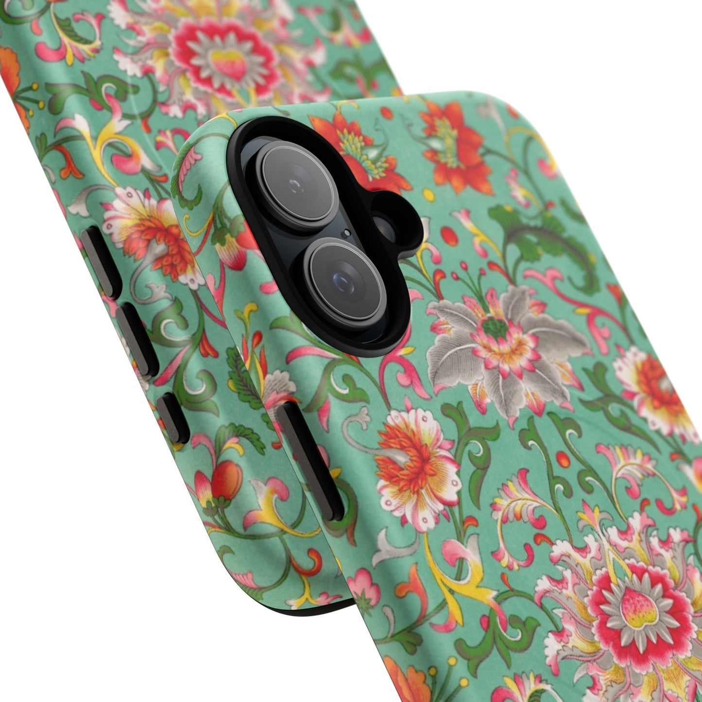 Coque de téléphone magnétique renforcée à motif floral vintage