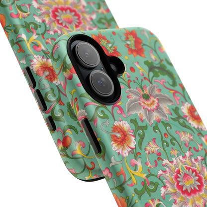 Coque de téléphone magnétique renforcée à motif floral vintage