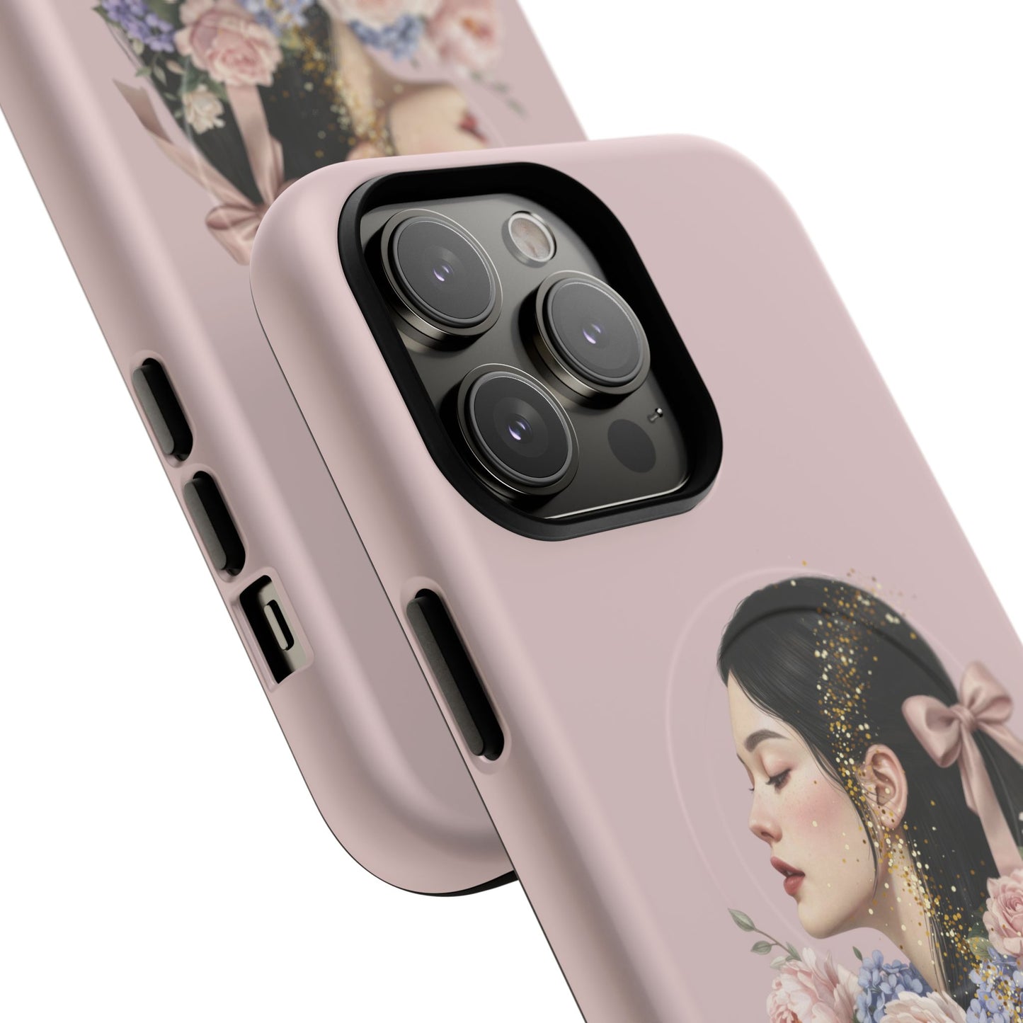 Coque magnétique renforcée Floral Portrait — Housse de téléphone fille rose gold