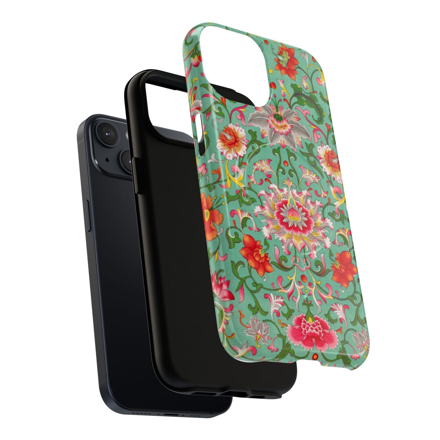 Coque de téléphone magnétique renforcée à motif floral vintage