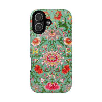 Coque de téléphone magnétique renforcée à motif floral vintage