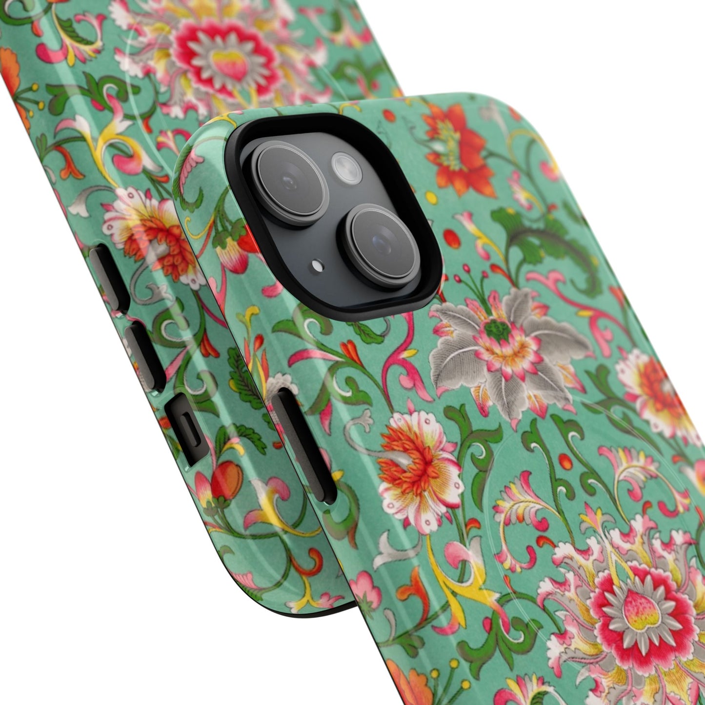 Coque de téléphone magnétique renforcée à motif floral vintage