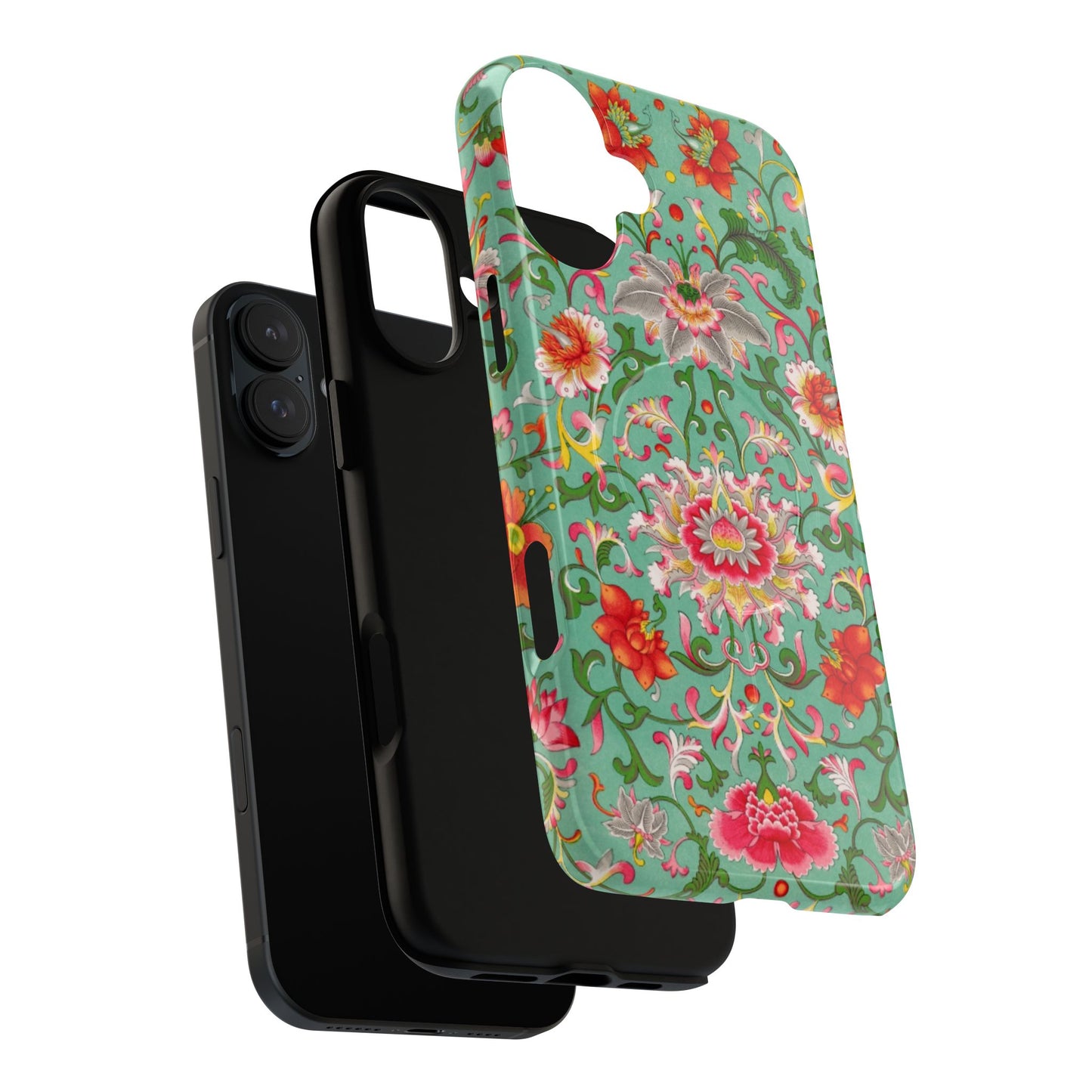 Coque de téléphone magnétique renforcée à motif floral vintage