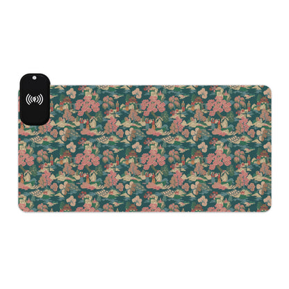 Tapis de souris gaming LED RGB avec recharge sans fil — Design camouflage floral