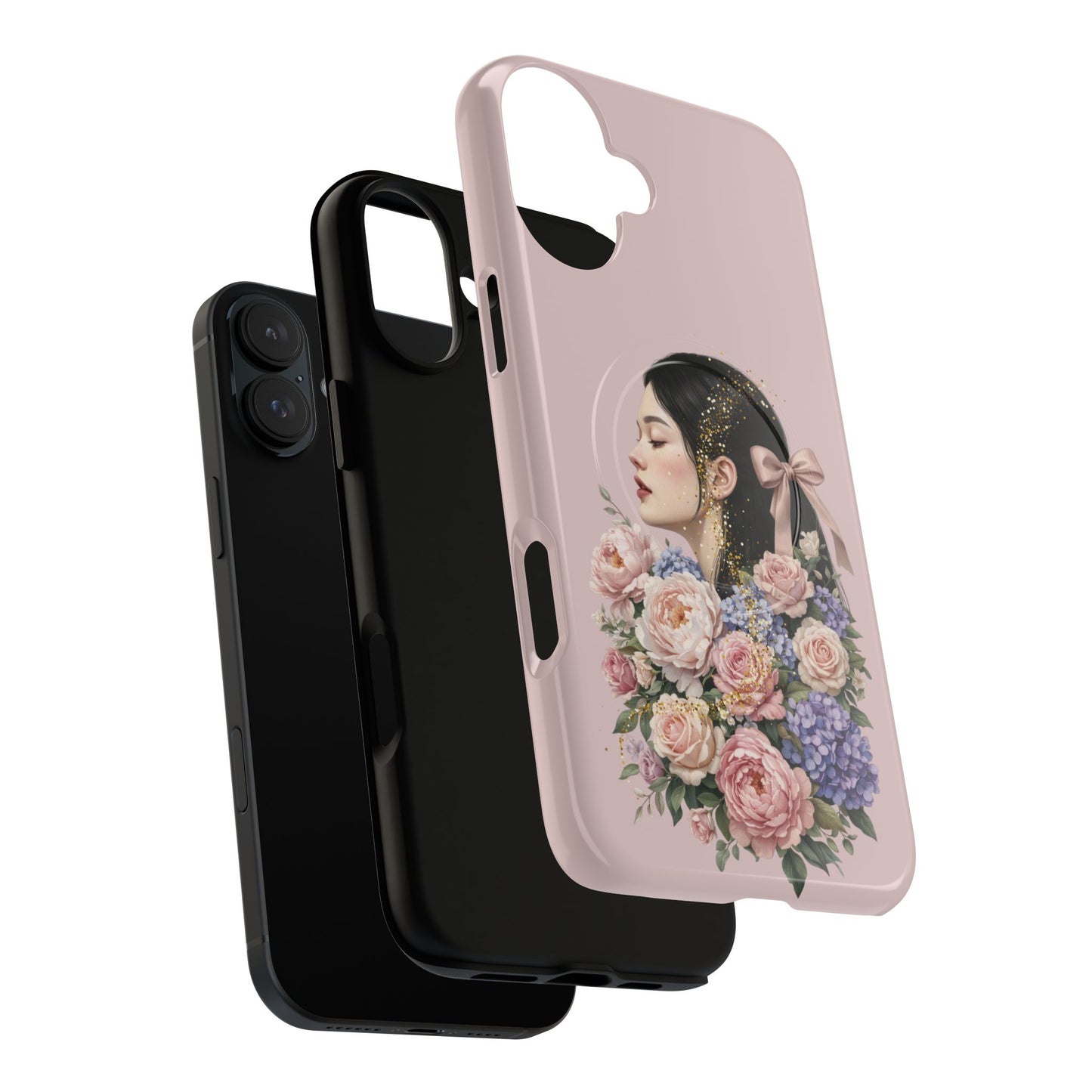 Coque magnétique renforcée Floral Portrait — Housse de téléphone fille rose gold