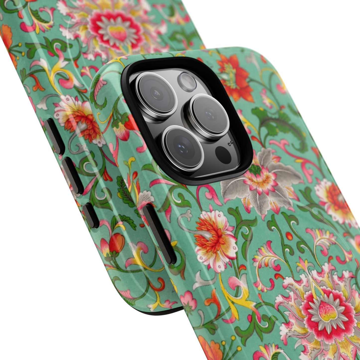 Coque de téléphone magnétique renforcée à motif floral vintage