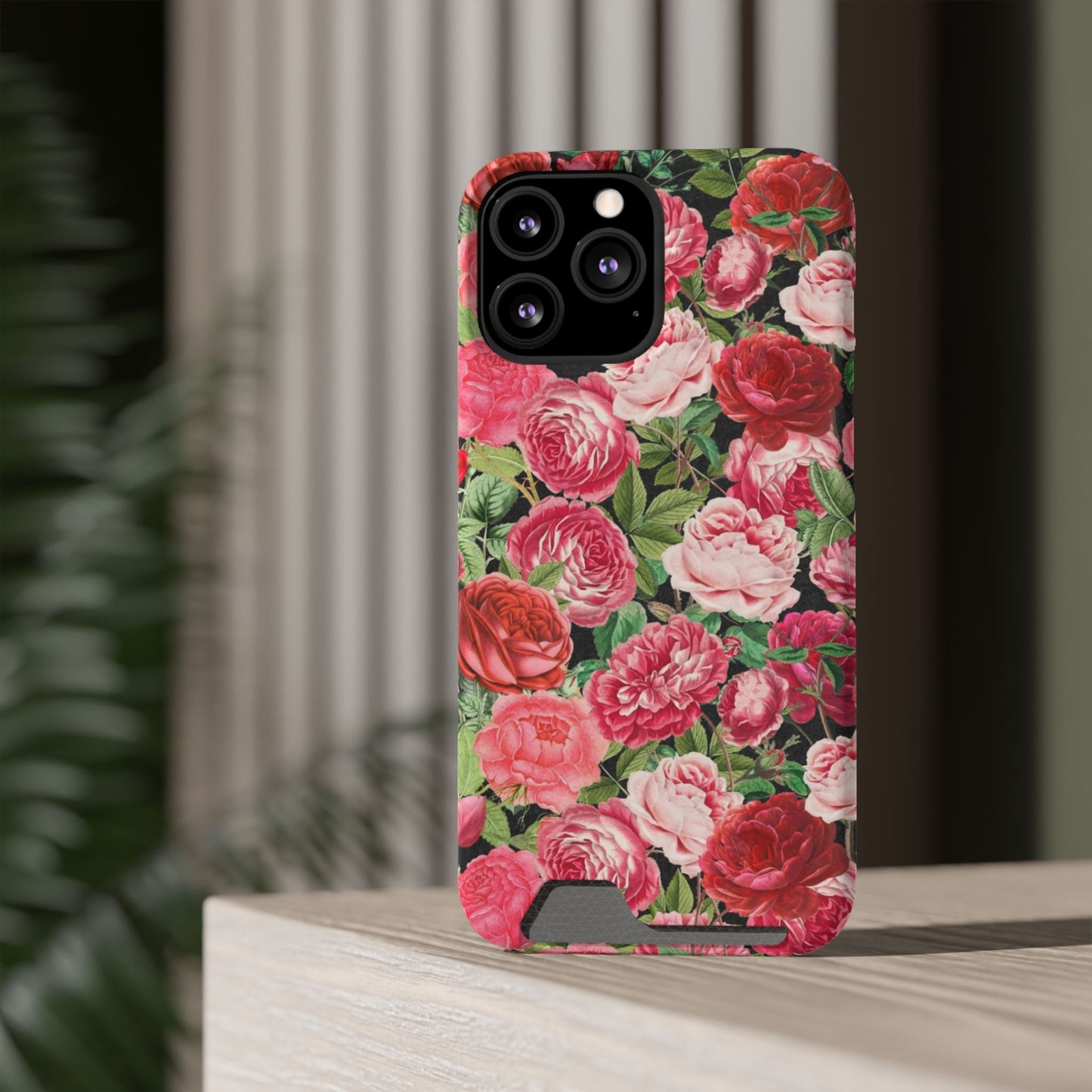 Coque de téléphone avec porte-cartes Floral Rose – Jardin vintage rose