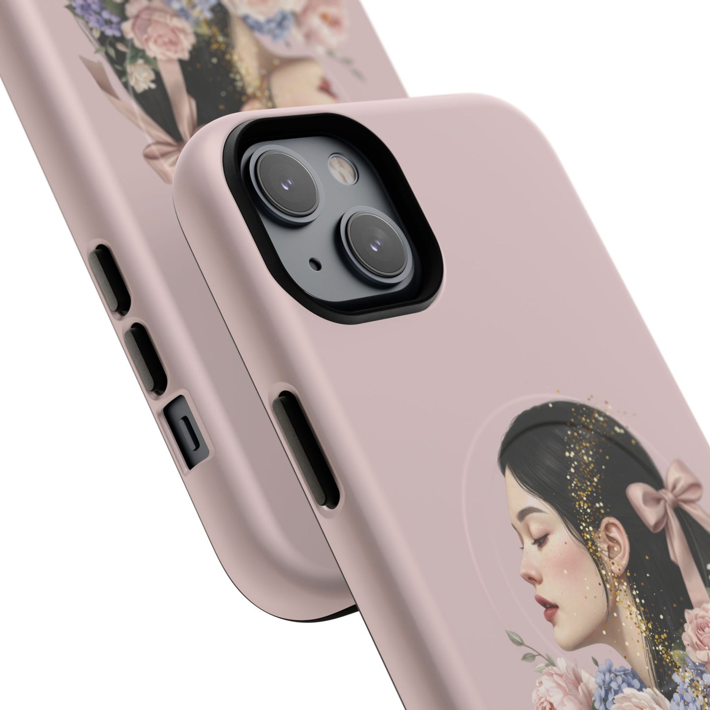 Coque magnétique renforcée Floral Portrait — Housse de téléphone fille rose gold