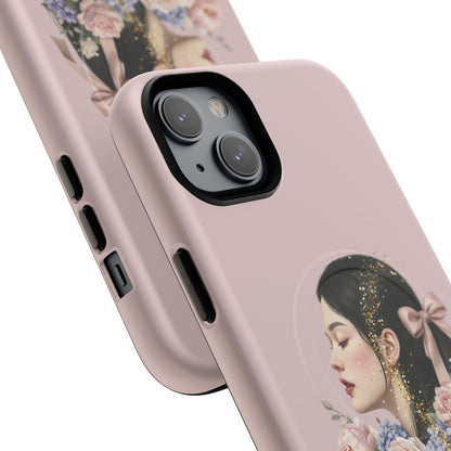 Coque magnétique renforcée Floral Portrait — Housse de téléphone fille rose gold
