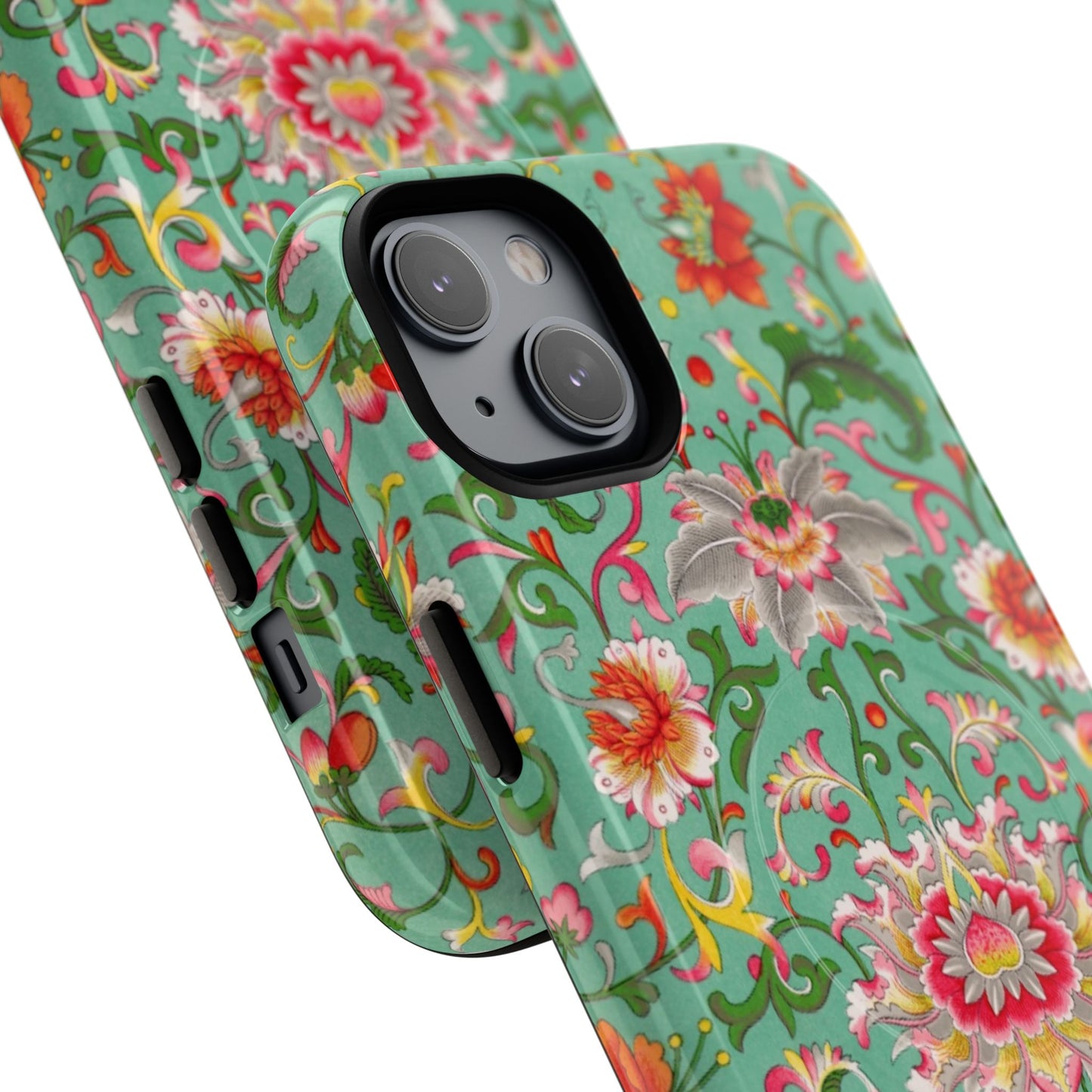 Coque de téléphone magnétique renforcée à motif floral vintage