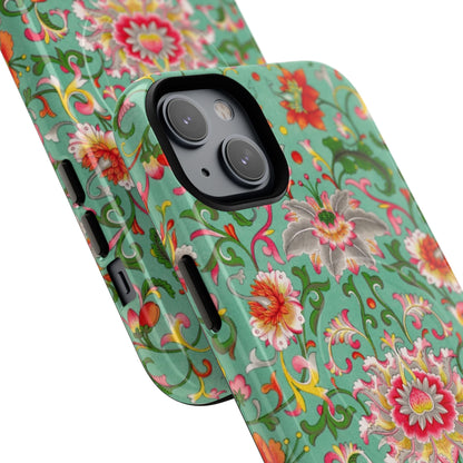 Coque de téléphone magnétique renforcée à motif floral vintage