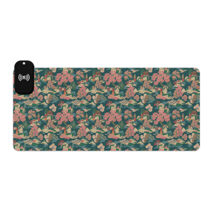 Tapis de souris gaming LED RGB avec recharge sans fil — Design camouflage floral