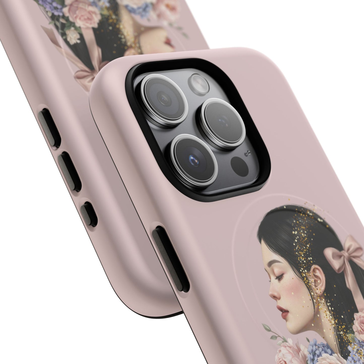 Coque magnétique renforcée Floral Portrait — Housse de téléphone fille rose gold