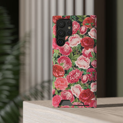 Coque de téléphone avec porte-cartes Floral Rose – Jardin vintage rose