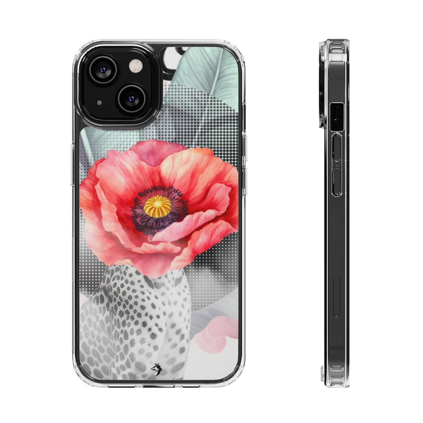 Coque de téléphone magnétique transparente — Art floral coquelicot & léopard