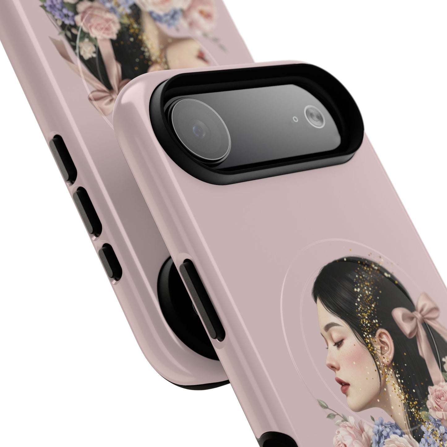 Coque magnétique renforcée Floral Portrait — Housse de téléphone fille rose gold