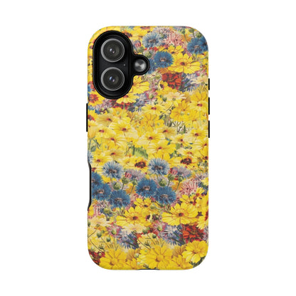 Coque de téléphone magnétique renforcée Floral Yellow Wildflower — Housse magnétique durable à fixation Snap