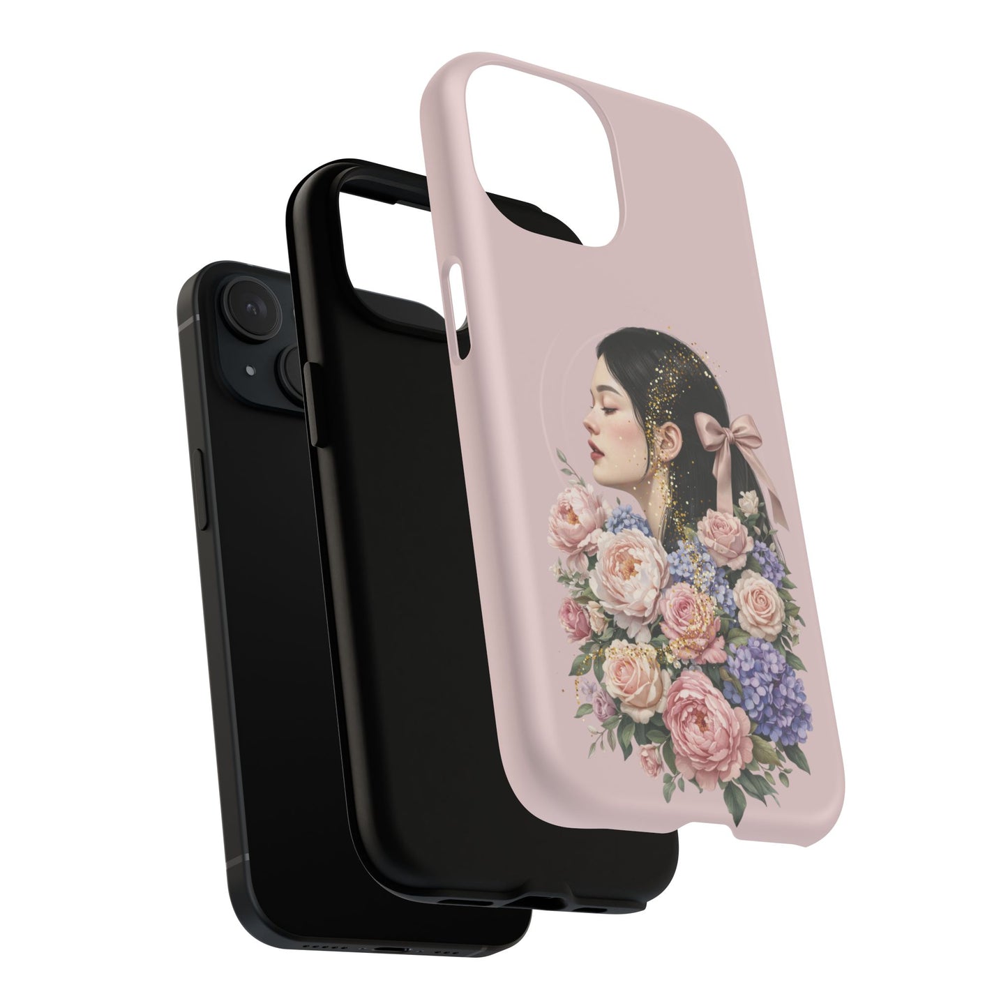 Coque magnétique renforcée Floral Portrait — Housse de téléphone fille rose gold