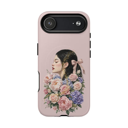 Coque magnétique renforcée Floral Portrait — Housse de téléphone fille rose gold