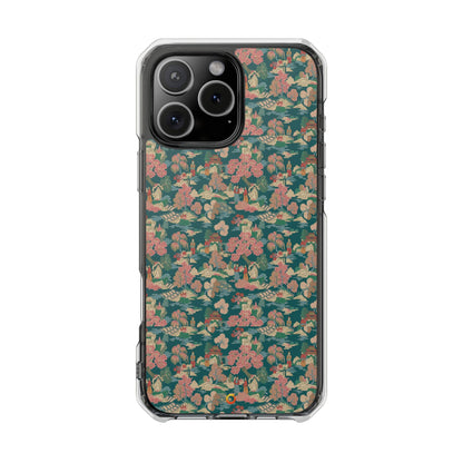 Floral Vintage Clear Magnetic Phone Case – Impact-Resistant iPhone Cover