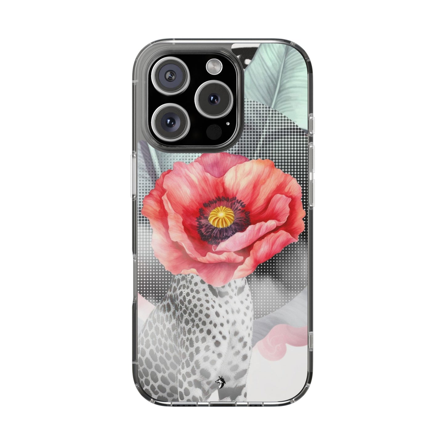 Coque de téléphone magnétique transparente — Art floral coquelicot & léopard