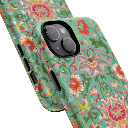 Coque de téléphone magnétique renforcée à motif floral vintage