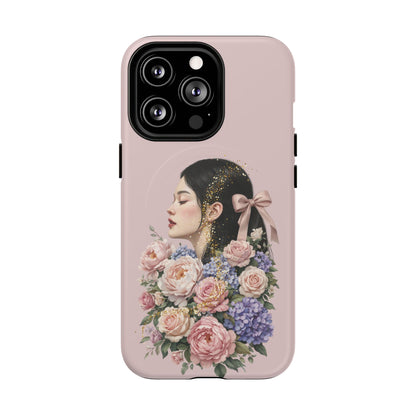 Coque magnétique renforcée Floral Portrait — Housse de téléphone fille rose gold