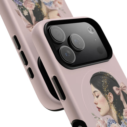 Coque magnétique renforcée Floral Portrait — Housse de téléphone fille rose gold