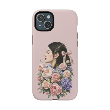 Coque magnétique renforcée Floral Portrait — Housse de téléphone fille rose gold